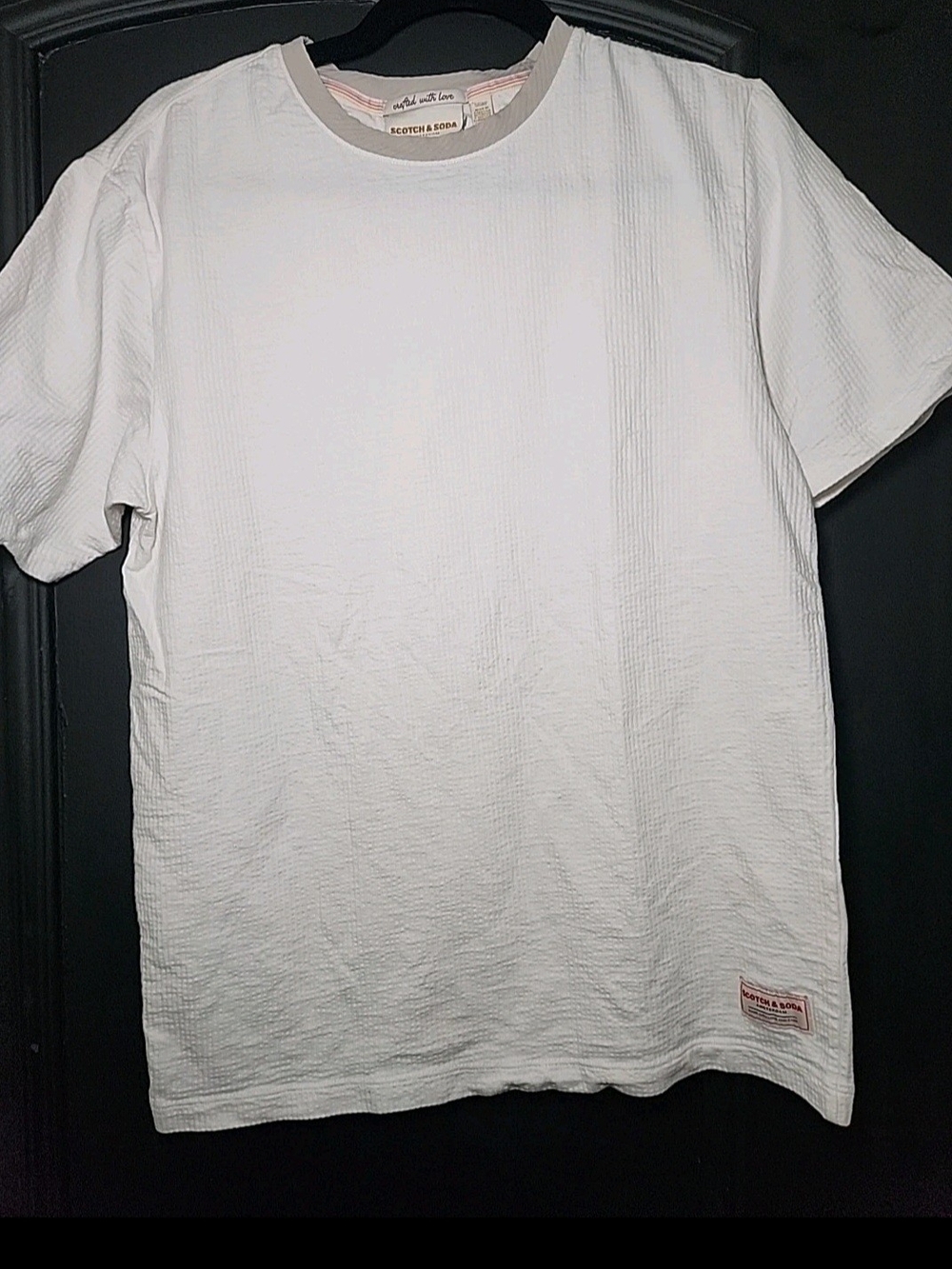 Scotch & Soda Cream Textured Short-Sleeve Crew Neck Shirt Size Small - Picture 5 of 6
